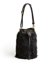 画像をギャラリービューアに読み込む, Drawstring Shearling Bag with 2 Way Shoulder Strap - L / Black Shearling & Black - (ki:ts)