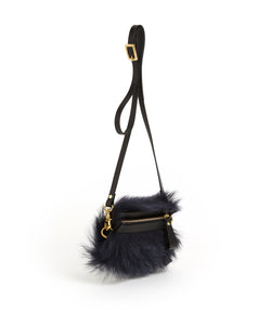 Fold Purse with Shoulder Strap / Navy Shearling & Black - (ki:ts)