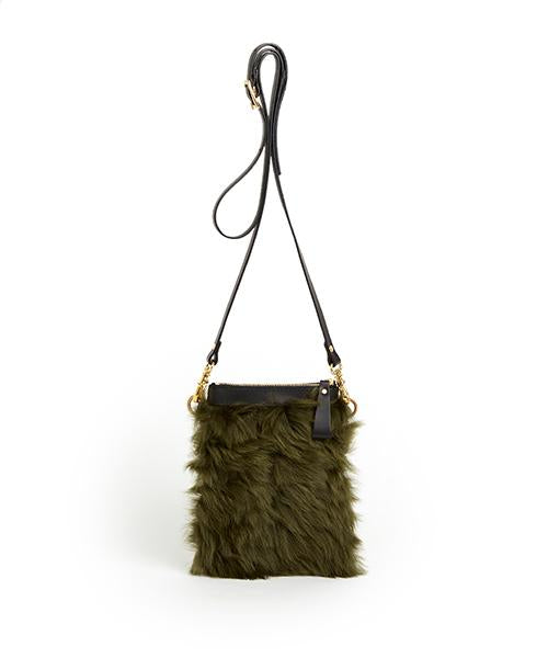 Fold Purse with Shoulder Strap / Olive Shearling & Black - (ki:ts)