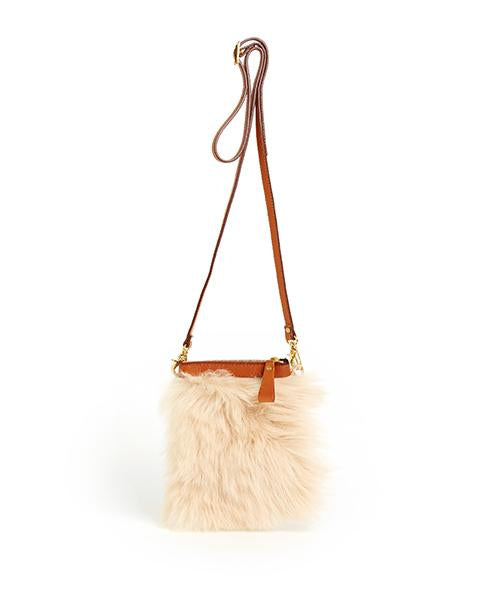 Fold Purse with Shoulder Strap / Biscuit Shearling & Tan - (ki:ts)