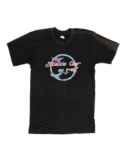 Vintage 80’s ‘Atlantic City’ Glitter Print Holiday Tee / T29 / Black / S - SEARCH&DESTROY